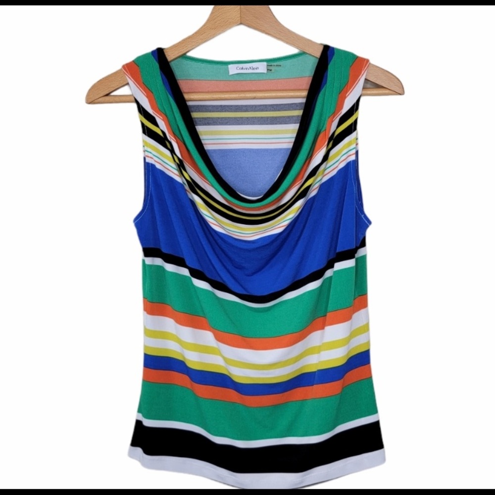 CALVIN KLEIN Striped Drape Neck Tank Top - Picture 8 of 9